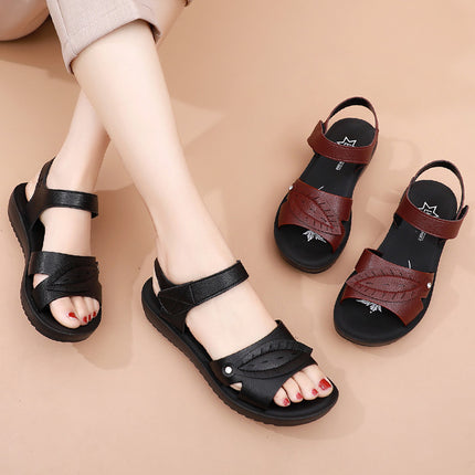 Mother's Sandals Women's Summer Flat Heel Soft Sole Comfortable Non-Slip Middle-Aged and Elderly Women's Shoes