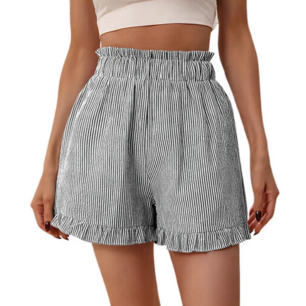 Nunbai Hot Girl Striped High-Waisted Casual Shorts for Women, Summer Hot Pants, Versatile Wide-Leg Pants, Slimming and Sexy