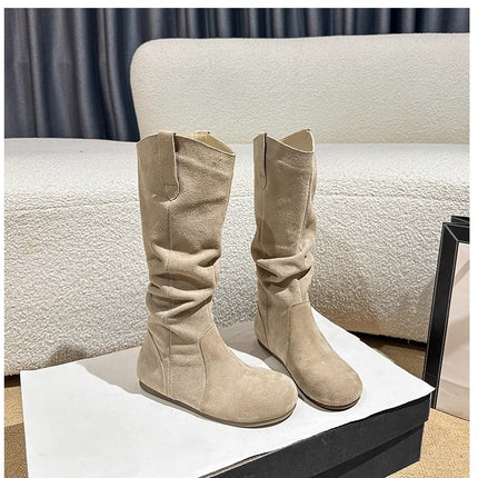 Cowhide Birkenstock-Style Long Boots 2025 Autumn and Winter New Style Pleated Boots Birkenstock Slim Boots Riding Boots Stretch Boots