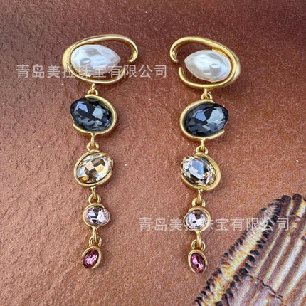 Oscar European and American style exaggerated retro long earrings women's temperament fashion high-end light luxury S925 silver pin earrings