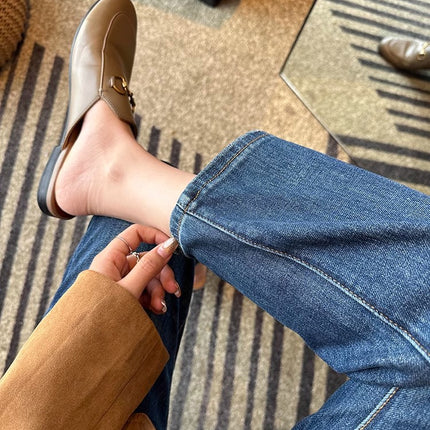 Pear-Shaped Figure Slim Straight Cropped Jeans for Women, New High-Waisted, Leg-Slimming, Stretchy, Loose-Fitting Petite Pants