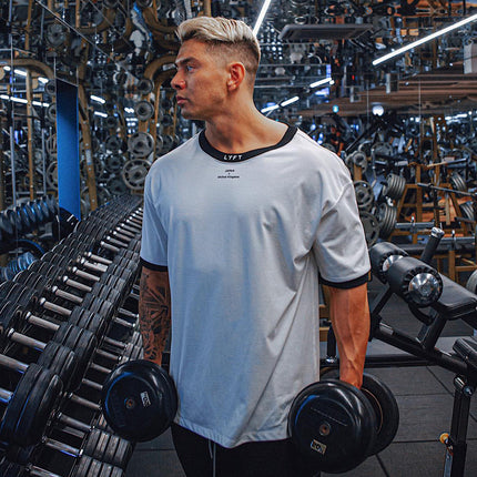 LYFT2022 New Muscle Fitness Sports Men's T-shirt Spring and Summer Round Neck Loose Fashion Cotton Running Short Sleeve