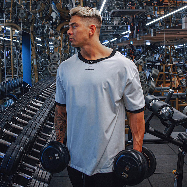 LYFT2022 New Muscle Fitness Sports Men's T-shirt Spring and Summer Round Neck Loose Fashion Cotton Running Short Sleeve