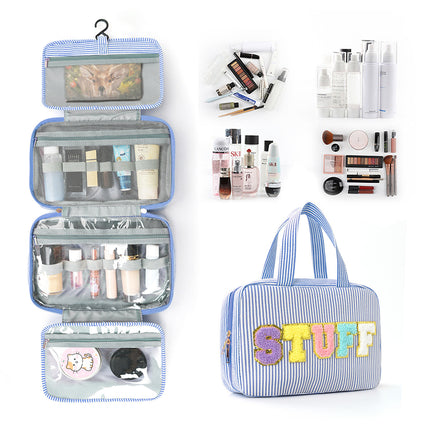 Cross-border Large Capacity Cosmetic Bag 40% Fold Dry and Wet Separable Portable Hanging Toiletries Storage Cosmetic Bag
