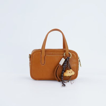 Zhao Zhaoyi's Same Style Shicatang Sugar Cube Bowling Bag, First-Layer Vegetable-Tanned Cowhide Leather Handbag, Crossbody Shoulder Bag, Small Square Bag