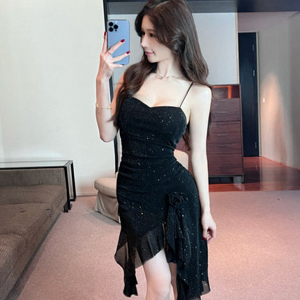 in stock 8966 Sexy Mesh Sling dress Nightclub Night Foot Bath Massage Technician Work Overalls Long Dress