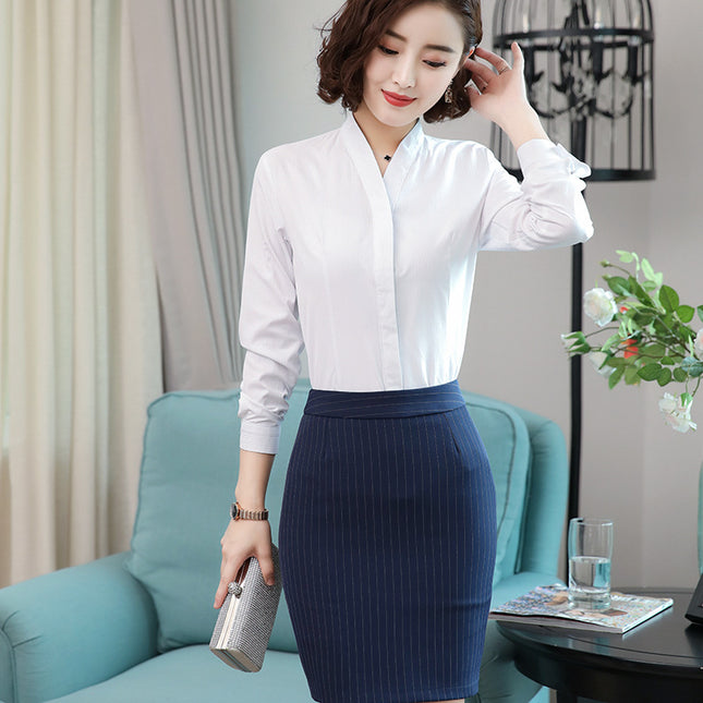 Professional suit fashion temperament formal occasion suit jacket blue stripe beauty salon consultant jewelry shop overalls