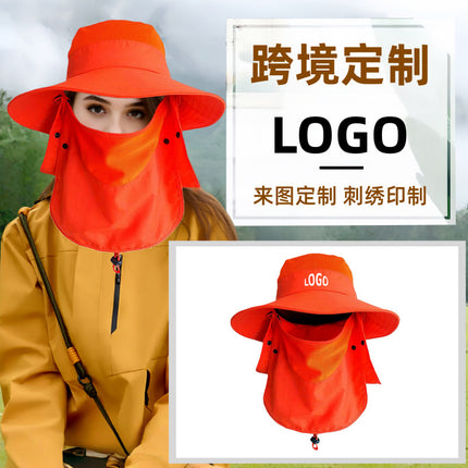 Cross-Border Men's Outdoor Mountaineering Sun Protection Hat with Face Mask, Large Brim Fisherman's Hat, Women's Summer Waterproof Neck Protection Sun Hat
