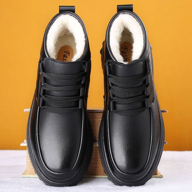 Men's Cotton Shoes Winter Fleece-lined Thickened Warm Real Cowhide Fleece Shoes Gao Bang Non-slip Deodorant Work Shoes Dad Shoes