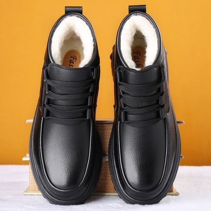 Men's Cotton Shoes Winter Fleece-lined Thickened Warm Real Cowhide Fleece Shoes Gao Bang Non-slip Deodorant Work Shoes Dad Shoes