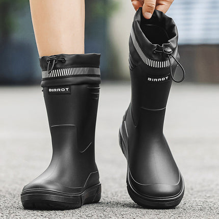 Men's Waterproof Rain Boots with Cuffs, Fishing Water Shoes, Fleece-Lined, Non-Slip Kitchen Work Rubber Shoes, Comfortable Soft-Soled Rain Boots