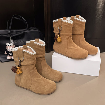 Retro Flats Suede Boots 2025 Autum New Soft-Soled Non-Slip Short Boots Maillard Western Cowboy Boots