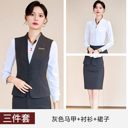Business Wear Tooling Vest Women's Spring and Autumn New Temperament Hotel Manager Front Desk Reception Overalls with Vest