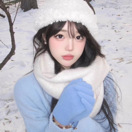 Factory new solid color haze blue scarf women's winter fluffy hair thickened students white students warm scarf