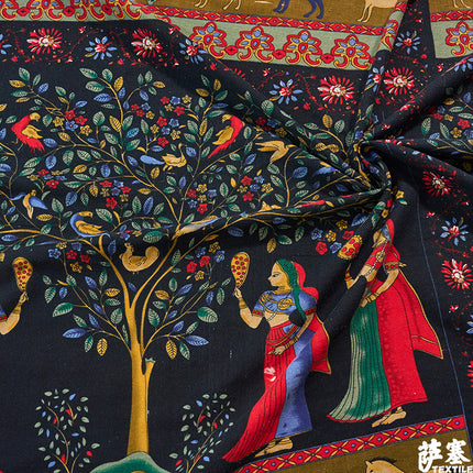 Hemp Cotton Digital Printed Fabric Yunnan Lijiang Retro Bohemian Fabric Hotel Pillow Bar Tablecloth