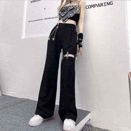 High-Waisted Women's Summer Pants, New Harajuku Style Straight-Leg Pants, Hollow-Out Wide-Leg Pants, Trendy Suit Pants That Make Legs Look Longer