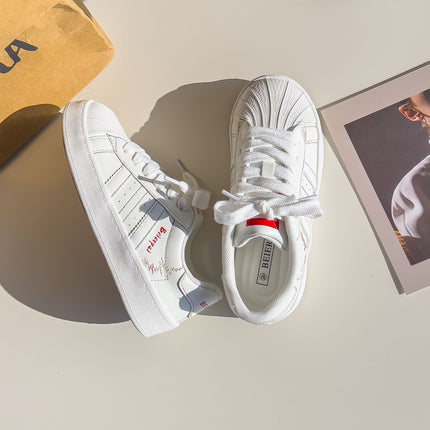 Bell Colorful Shell-Toe White Sneakers, Fashionable and Versatile Casual Women's Shoes, 2026 New Spring Leather Panel Shoes