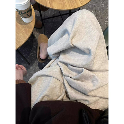 Oatmeal Color Brushed Casual Wide-Leg Pants for Women, Autumn and Winter Drapey Towel Sweatpants, Loose Bf Lazy Glutinous Rice Long Pants for Spring