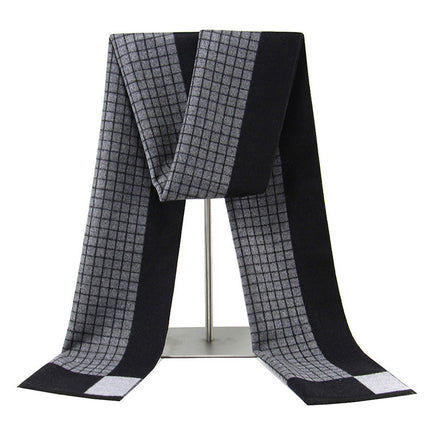 Autumn and winter warm Men's scarf wool blended gray plaid high-end new scarf men's Jacquard brushed scarf