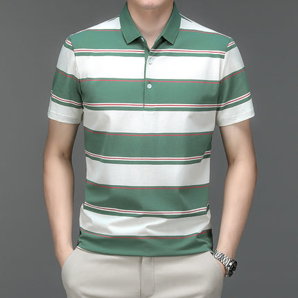 Mingdi Mouse Men's Summer New Pure Cotton Short-sleeved Men's T-shirt Striped Casual Lapel Large Size Men's Polo Shirt