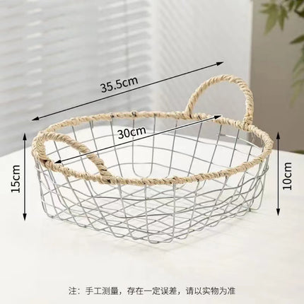 Scandinavian Double-ear Woven Storage Basket Wire Woven Storage Basket Living Room Sundry Storage Desktop Convenient Woven Basket