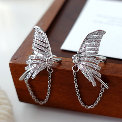 Fishtail Butterfly Ear Clip Tassel Design Niche Earrings Exquisite and Versatile Sweet Cool Cold Style Earrings Yiwu Wholesale