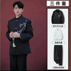 Black mid-mountain clothing + white shirt + trousers / S