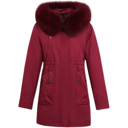 Counter Living Noodles Middle-aged and Elderly Down Jacket Women's Middle-length Thickened Fox Wool Collar Removable Liner Pike Clothing