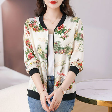 Summer Mom Short Coat Sun Protection Clothing Fashionable Printed Small Women's Large Size Thin Jacket Sun Protection Clothing