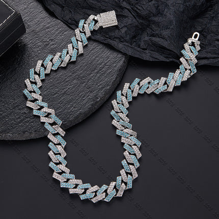 Xindi European and American Popular Men's Necklace 15mm Exaggerated Diamond Geometric Trendy Hip-Hop Jewelry Large Gold Chain Necklace
