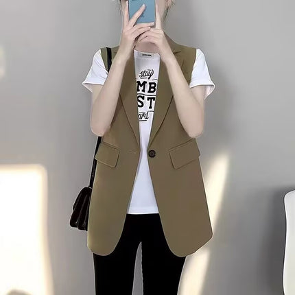 2025 Women's Blazer Vest Spring and Autumn Petite Loose Sleeveless Waistcoat Vest Outerwear