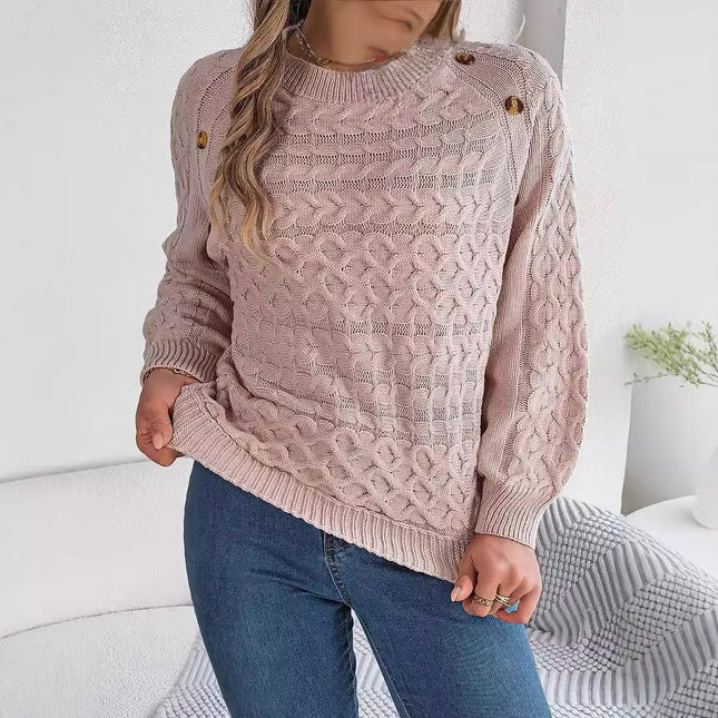 Big Sale 2024 Autumn and Winter New Pure Color Twist Button Lantern Sleeve Pullover Sweater Independent Station Cross-Border Women's Clothing