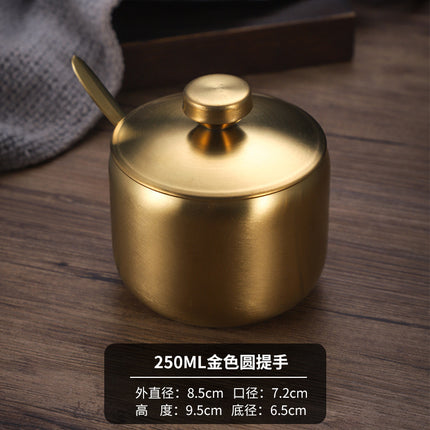 Cross-border Korean-style 304 stainless steel seasoning jar kitchen chili sauce oil salt jar with spoon seasoning box creative golden jar