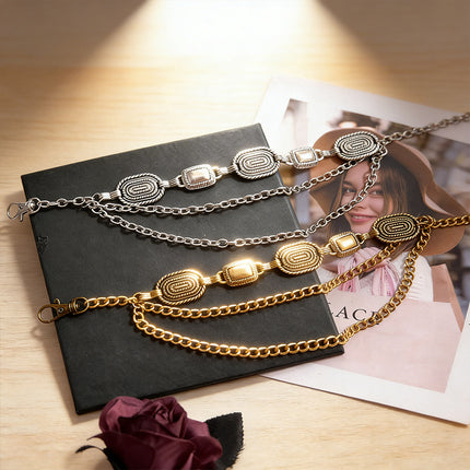 Silver Waist Design Retro Accessories Versatile Dress Double-Layer Metal Belt Pants Belt Trendy