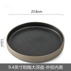9.4inch coarse pottery mid-deep plate - brown outside and black inside