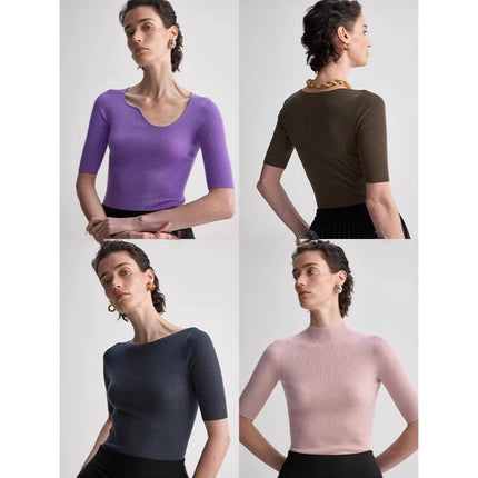 Women's Clothing Factory Unica Same Style Summer Seamless Wool Direct Selling Mid-Sleeve Thin Knitwear Design Top for Women