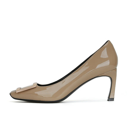 [Sheii Su Yinyin] Berlin Ladies~New Banana Heel Square Toe Square Buckle Elegant High Heels Women's Ol Shoes