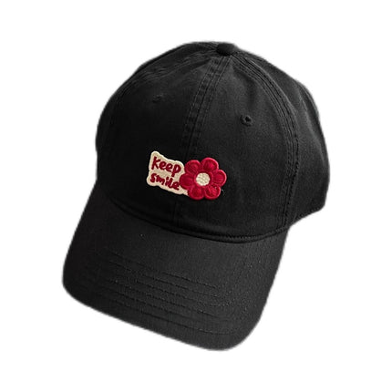 2025 New Korean Style Sweet Little Flower Baseball Cap for Women with Wide Brim and Face-Showing Duck Cap with Little Expert Hat