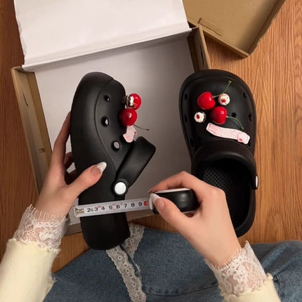Cute Girly Cherry Hole Shoes for Women, 2026 Summer New Style, Outdoor Thick-Soled Height-Increasing Non-Slip Breathable Sandals