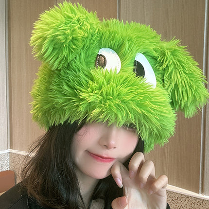 Falling pool knitting ~ Internet celebrity same cartoon big eyes green funny hat autumn and winter monster cute female photo