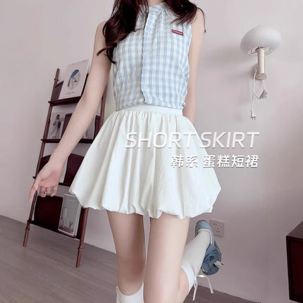 White Plaid Flower Bract Skirt Women's 2025 Spring and Summer Small High Waist Anti-Glow Pop Skirt Skirt