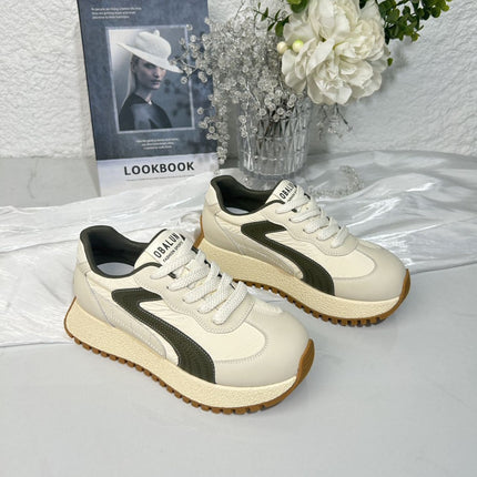 Genuine Leather Women's Sneakers 2025 Autumn New Breathable Fashion Versatile Thick-Soled Height-Increasing Sports Casual Trendy Sneakers