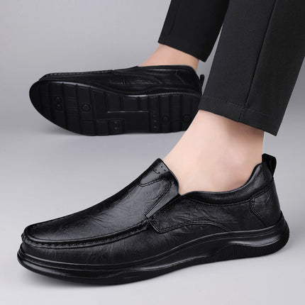 Men's Business Leather Shoes, First-Layer Cowhide, Comfortable Slip-On Soft Leather, Velvet, Thickened Warm Cotton Shoes, Middle-Aged Leather Shoes