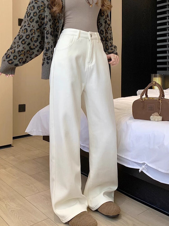 Pear-Shaped Figure White Narrow Straight Jeans Women's Spring Small Casual Loose Slimming Wide-Leg Pants