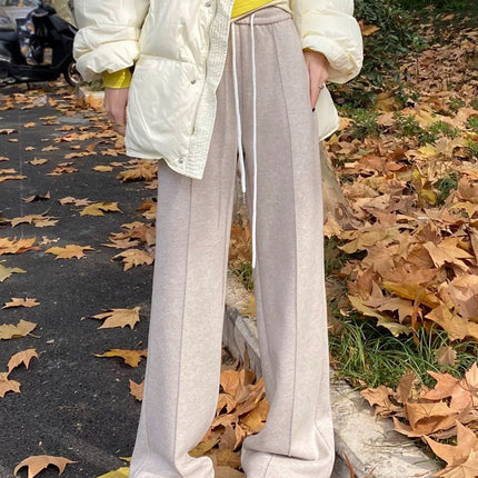 Herringbone Wide-Leg Pants for Women, Autumn and Winter 2025, High-Waisted Casual Gray Woolen Pants, Drapey Wool Narrow Straight-Leg Pants