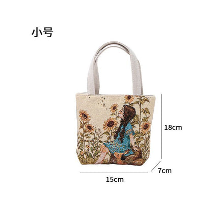 Gold Thread Embroidered Handbag, Ethnic Style Double-Sided Jacquard, Casual and Versatile Handbag, Suitable for Going Out, Small Square Bag with a Foreign Style