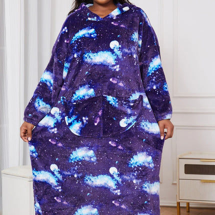 Cross-border Hot Sale Wholesale plus size Women Pajamas Flannel Hooded Starry Night Gown dress Pullover Home Clothes
