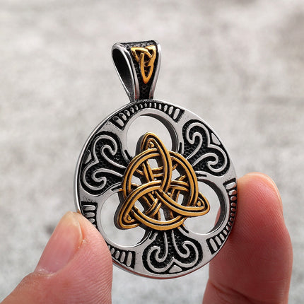 European and American Retro Stainless Steel Pendant Suitable for Men and Women, Single-Sided Celtic Knot Necklace