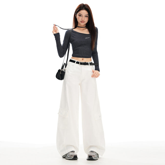 American Military Green Scimitar Jeans Women's Autum New Design Loose Floor-Length Workwear Casual Wide-Leg Pants