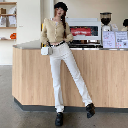 Simple Casual Style Fashionable Low Waist Straight Jeans Women's 2025 Spring Stretch Slim-fit Slimming White Trousers